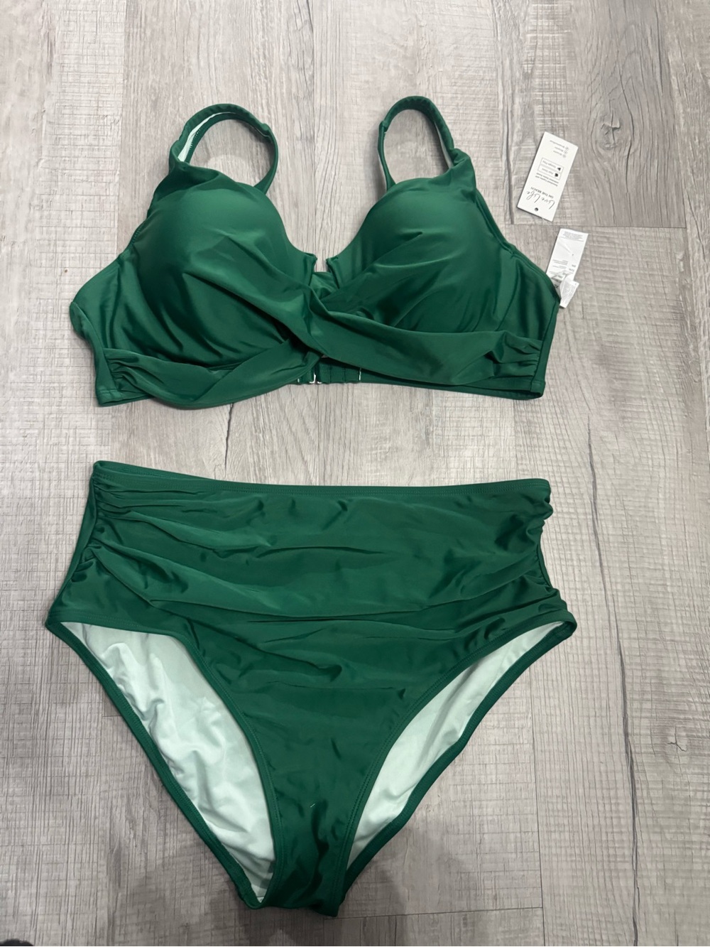 Cupshe Deep Green Underwire High-Waist Bikini Set